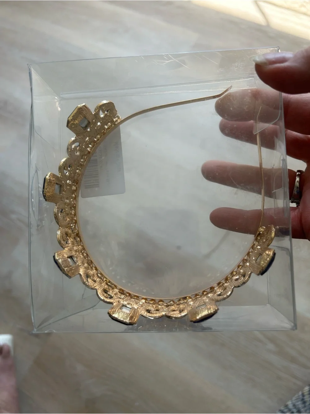 Gold-Tone Tiara Headband with Royal Blue and clear Crystals NIB